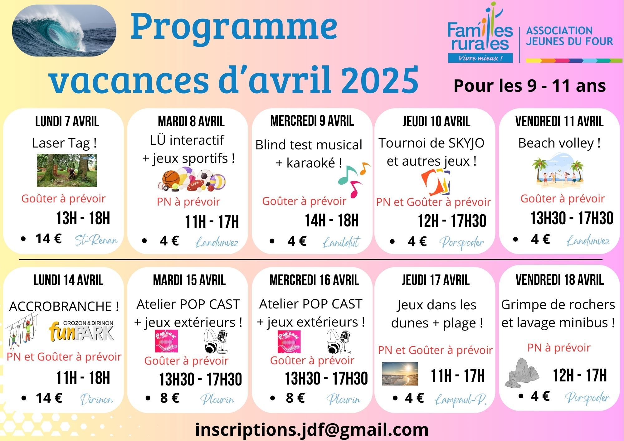 Planning Animations Passerelle Vacs Avril 25