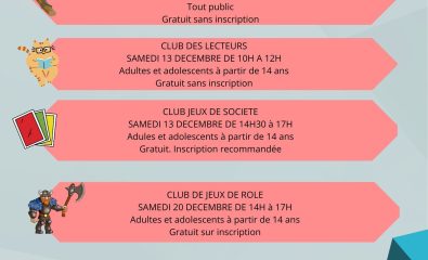Médiathèque Pierre Arzel - Programme d'animations du mois de décembre 2025