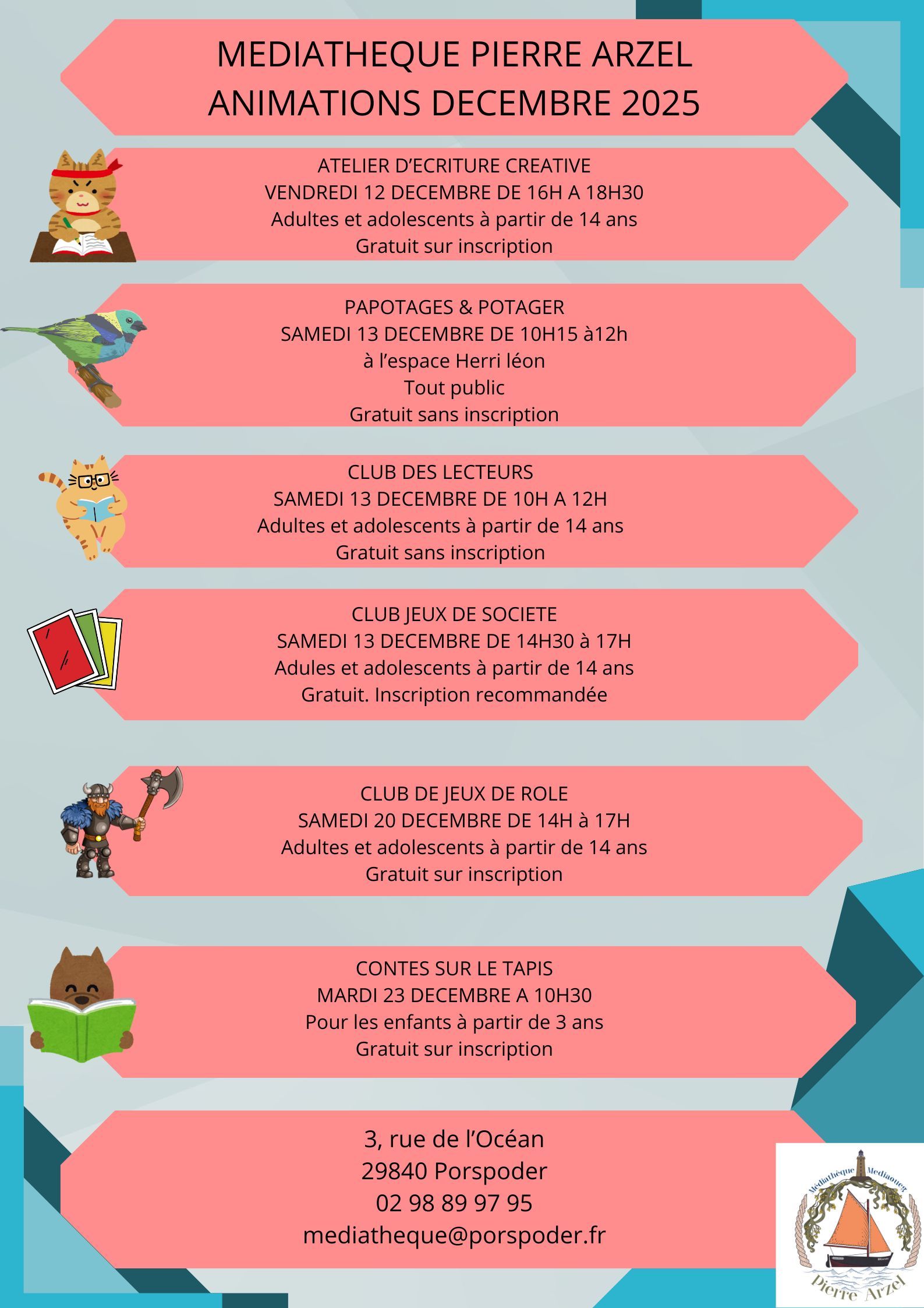 PROGRAMME Mediatheque Pierre ARZEL Decembre 2025