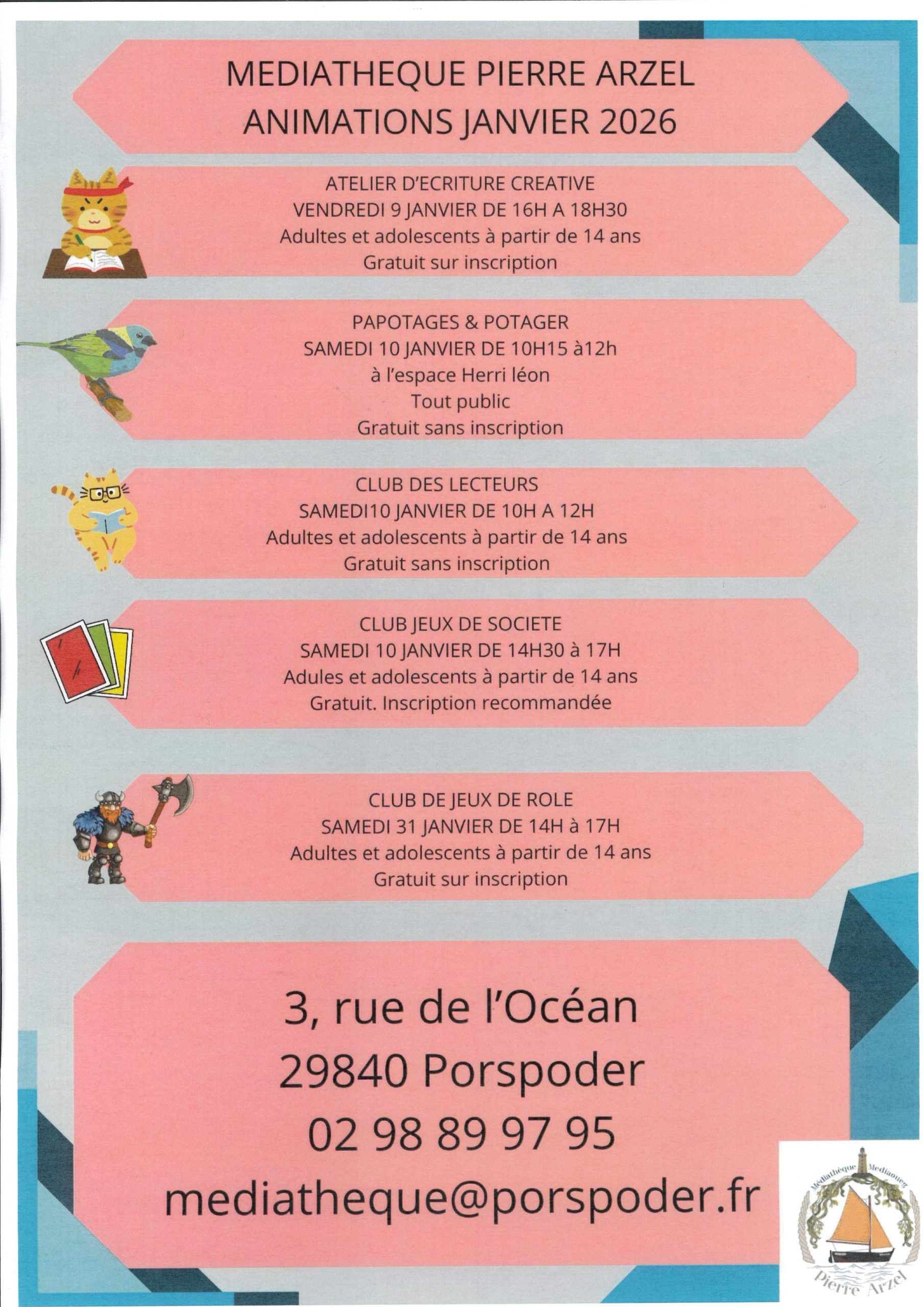 Animations Médiathèque Janvier 2026