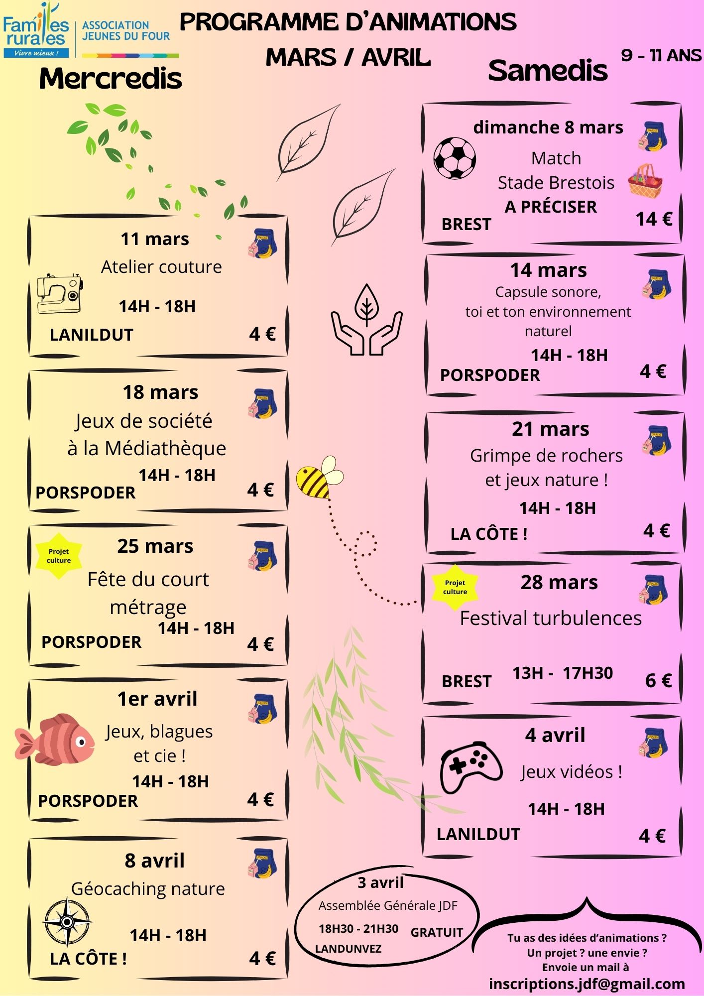 Planning D'animations Mars Avril 9 11 Ans