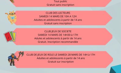 Animations médiathèque Pierre Arzel - Mars 2026